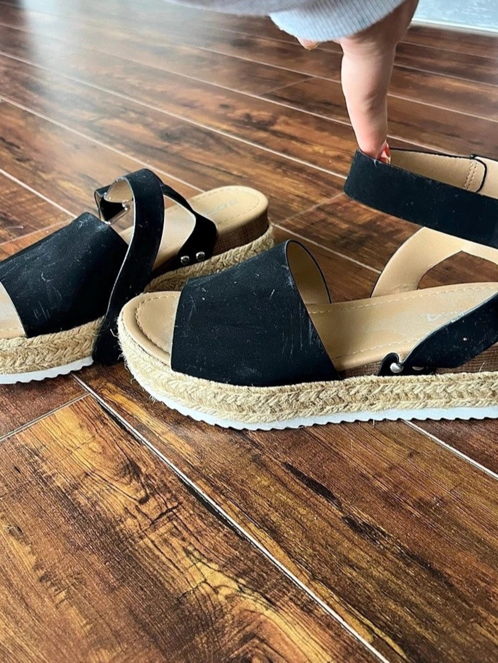 Soda Topic-S Black & Beige Espadrille Wedge Sandals